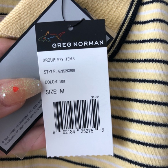 Greg Norman yellow striped polo sz: Med NWT - Picture 6 of 7
